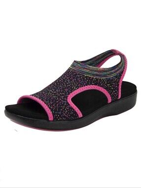 Traq by Alegria Black Knit Slingback Sandal with Pink Trim Womens Size 10